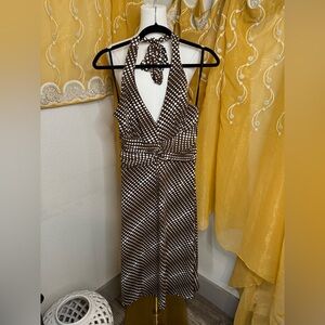 Sushi Flower Brown and White Polka Dot Halter Dress Size Medium